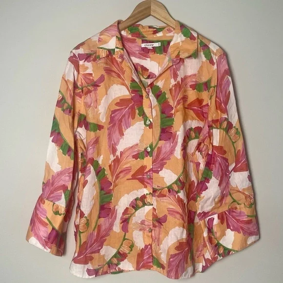 Chico's | Vibrant Floral Linen Button-Up Shirt - Picture 1 of 6